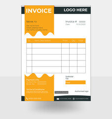 professional yellow & black color creative business invoice template, vector, Illustrator.