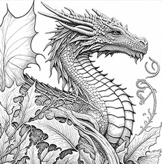 Vector coloring book for kids with dragon. Sketch for tatoo isolated line art on white background.