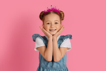 Obraz na płótnie Canvas Little Princess. Portrait Of Cute Little Girl Wearing Toy Crown