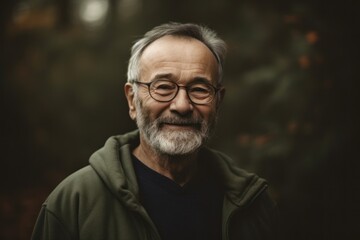 Obraz premium Portrait of a senior man with glasses in the autumn forest.