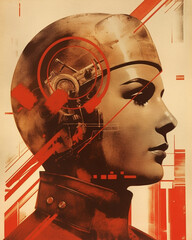 Patriotic style propaganda poster art from Soviet era, showcasing heroic socialist figures. - obrazy, fototapety, plakaty