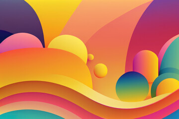 Abstract summer background with rainbow and shapes. Generative AI