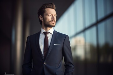 Portrait of a handsome young businessman in a suit. Men's beauty, fashion.