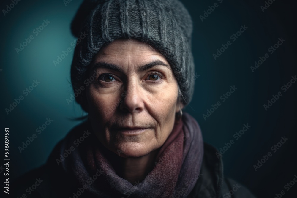 Poster Portrait of a senior woman in a winter hat and scarf.