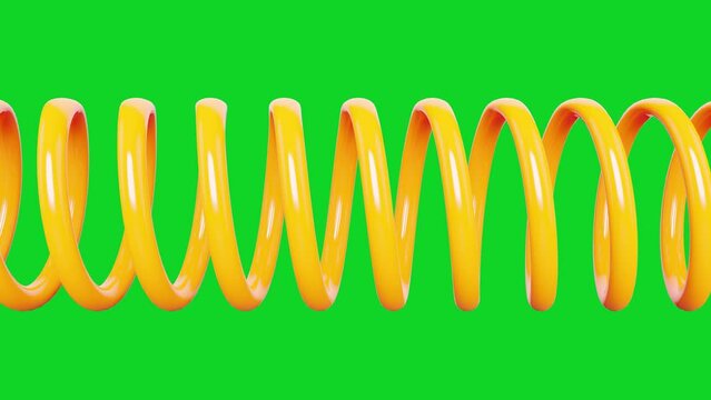 Yellow spring is compressed and expanded against a green background chroma key. Looping 4K UHD 3840x2160