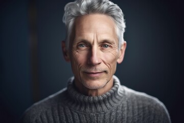 Obraz premium Portrait of a handsome mature man with grey hair in a gray sweater