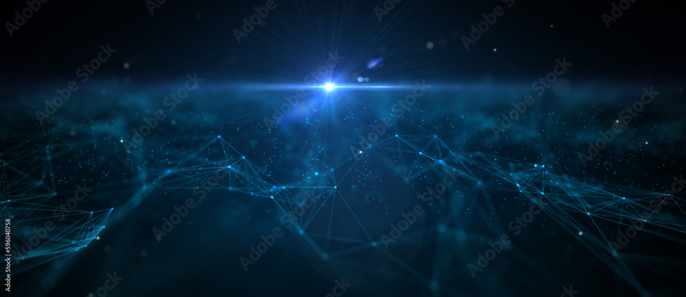 Poster abstract futuristic - technology with polygonal shapes on dark blue background. design digital techn
