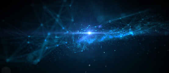 Abstract futuristic - technology with polygonal shapes on dark blue background. Design digital technology concept. 3d illustration.