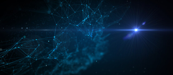 Abstract futuristic - technology with polygonal shapes on dark blue background. Design digital technology concept. 3d illustration.