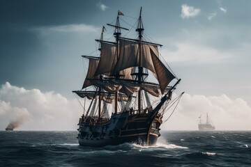 Fototapeta na wymiar Sailing ship from the 1700s. Generative AI