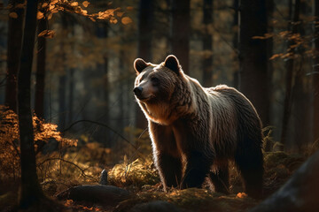 Obraz na płótnie Canvas Bear Standing Still in the Serene Forest. created with Generative AI