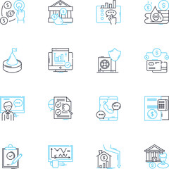 Business funding linear icons set. Finance, Capital, Investment, Loans, Funding, Credit, Cashflow line vector and concept signs. Venture,Microfinance,Angel outline illustrations