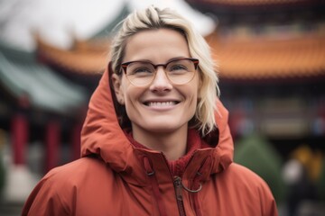 Fototapeta premium Portrait of a smiling woman in eyeglasses looking at camera