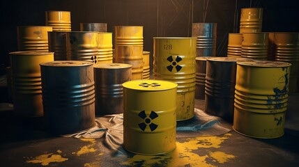 Radiation Hazard: Barrels of Nuclear Contamination. Ai generative