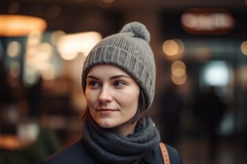 Portrait of a beautiful young woman in a warm hat and scarf