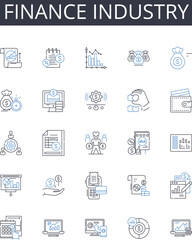 Finance industry line icons collection. Banking sector, Economic system, Business sphere, Trade world, Corporate environment, My market, Fiscal realm vector and linear illustration. Investment
