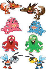 Baby monsters, funny cartoon and vector characters