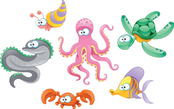 Family of marine animals - funny and cartoon characters