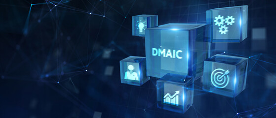 DMAIC, Six Sigma. Define, Measure, Analyse, Improve, Control. Standard quality control and lean manufacturing concept. 3d illustration