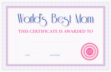 Worlds Best Mom Certificate Template soft color