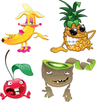 Family of fruit. Funny cartoon and vector characters