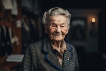 Fototapeta na wymiar Portrait of an elderly woman in the room of the museum.