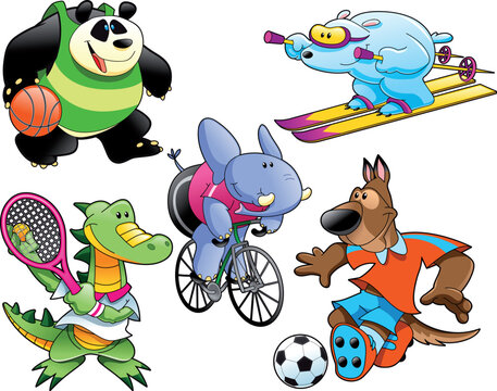 Sport and Animal, cartoon and vector characters