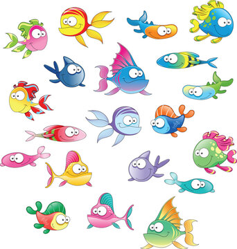 Family of fish, cartoon vector characters