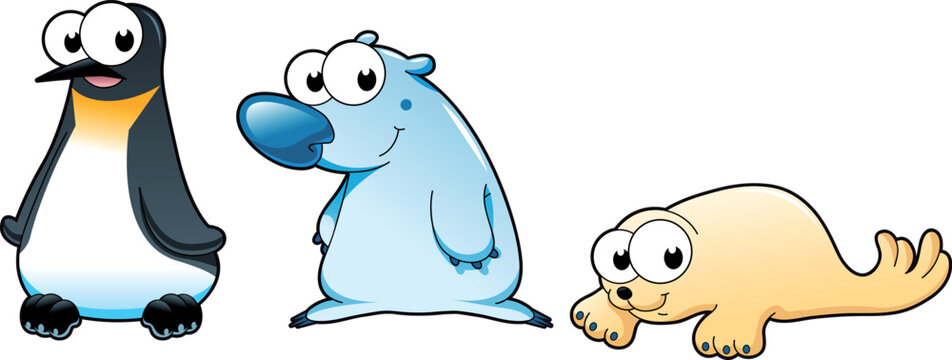 Polar animals: Polar bear, penguin and seal. Cartoon vector characters