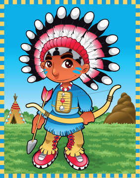Baby Indian Boy - cartoon and vector character with Background