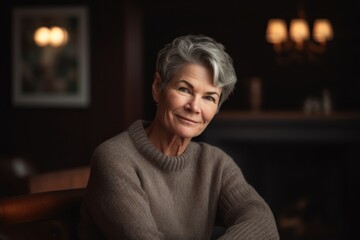 Fototapeta premium Portrait of a smiling senior woman sitting in a chair at home