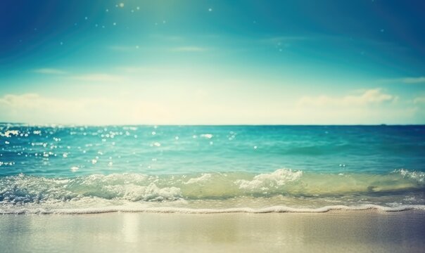 Natural blurred defocused background for concept summer vacation, Nature of tropical summer beach with rays of sunlight, generative AI