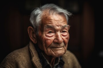 Old asian man with grey hair and wrinkled face in vintage style