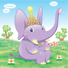 Fototapeta premium Baby Elephant - Party - cartoon and vector illustration