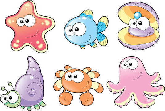Sea Family: Funny cartoon and vector Characters