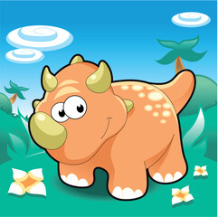 Obraz na płótnie Canvas Baby Triceratops, funny cartoon and vector Illustration