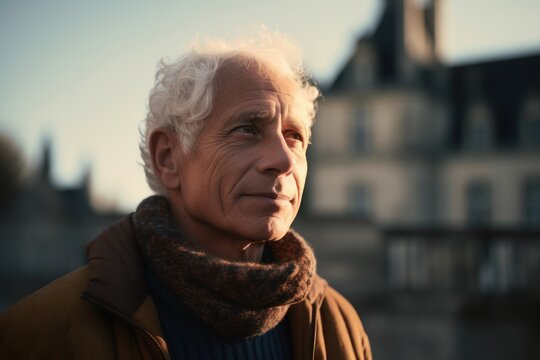 Portrait Of A Senior Woman In Paris, France Wearing Warm Clothes