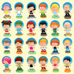 People with background, cartoon and vector illustration with funny characters