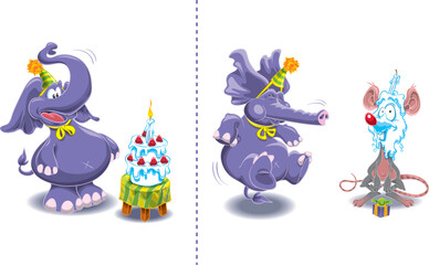 Funny scene for happy birthday, cartoon and vector illustration