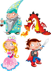 Obraz na płótnie Canvas Medieval Age - Princess, Prince, Dragon, Magician. Cartoon and vector characters