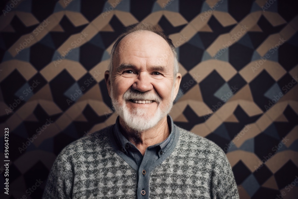 Wall mural Portrait of a smiling senior man with grey hair against vintage background