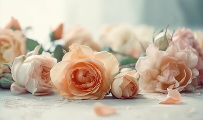 Sweet color roses in soft style for background, generative AI