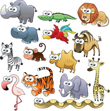 Savannah animal family. Funny cartoon and vector characters.