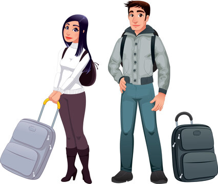 People in transit. Vector characters, isolated objects