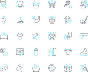 Physical wellness linear icons set. Fitness, Strength, Endurance, Flexibility, Health, Nutrition, Exercise line vector and concept signs. Balance,Wellness,Agility outline illustrations