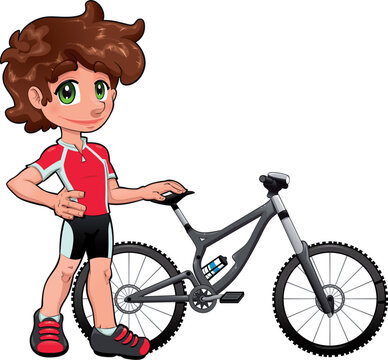 Baby Cyclist. Funny cartoon and vector character. Isolated objects