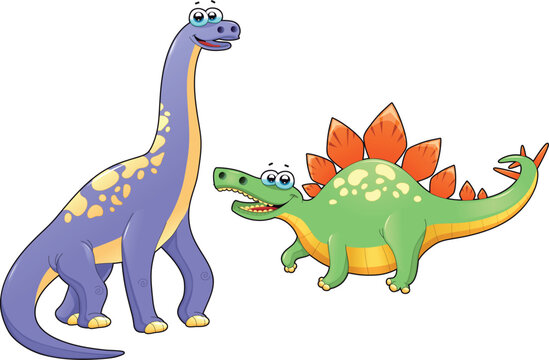 Couple of funny dinosaurs. Cartoon and vector isolated characters.