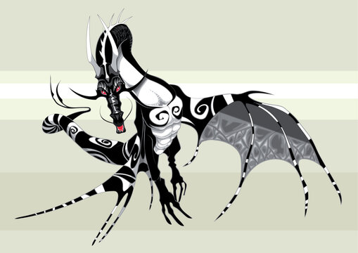 Vector illustration - Black and White Dragon