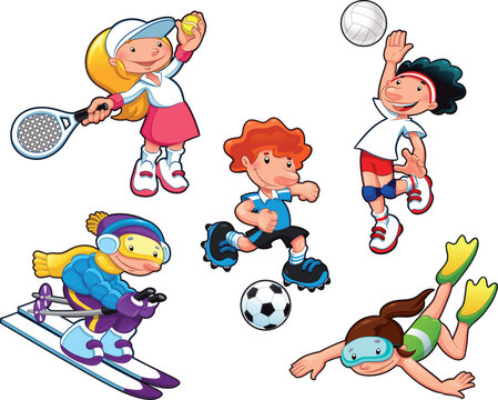 Sport characters. Cartoon vector isolated boys and girls.