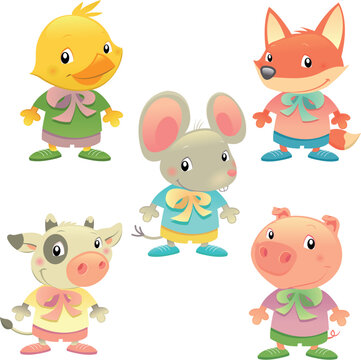 Cute animal family. Vector isolated colored characters.